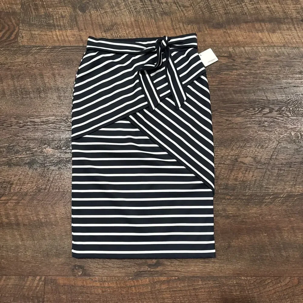 Halogen Pencil Skirt Navy White Stripe Nautical Preppy Stretch Size Small New
